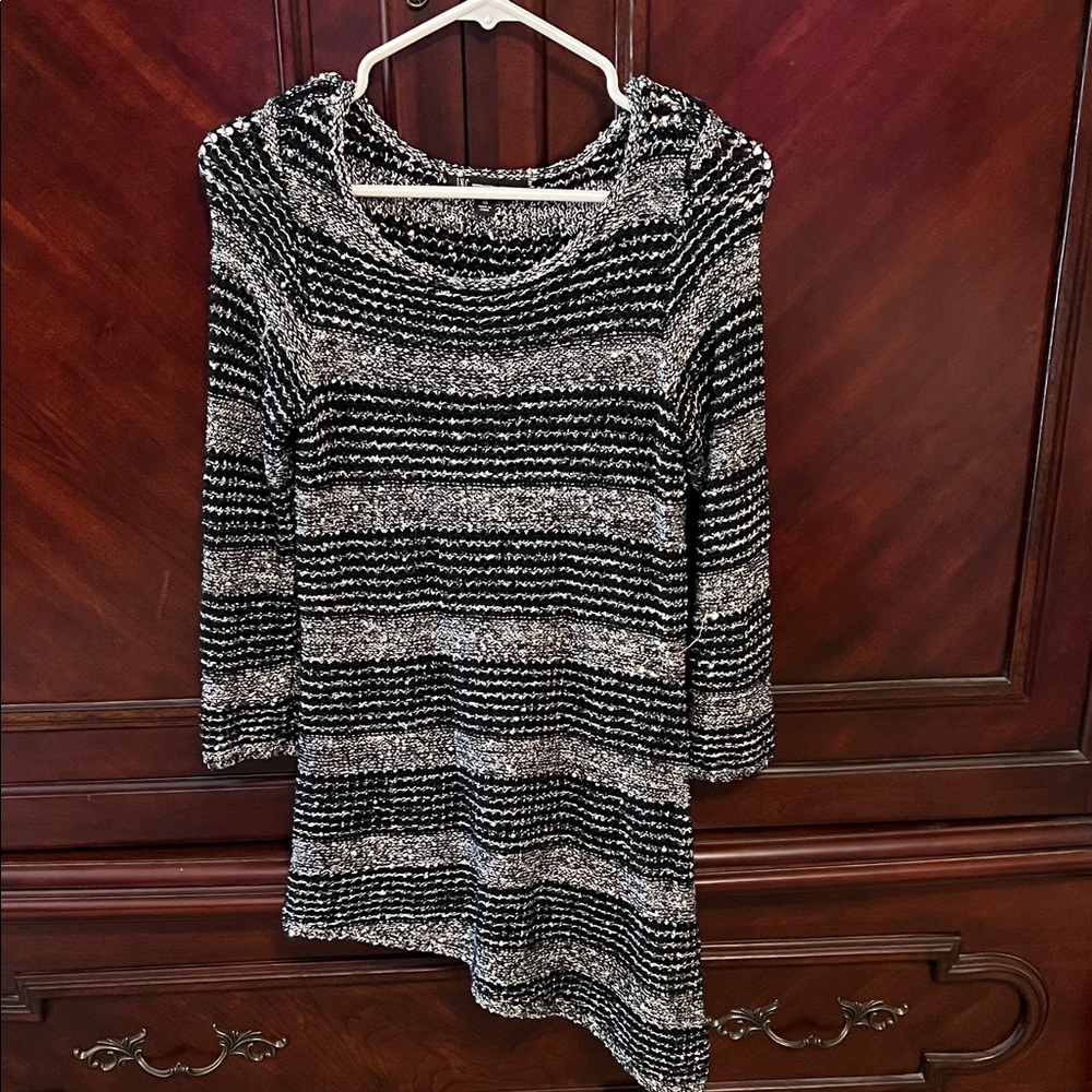 INC International Concepts Black and White Striped Tunic